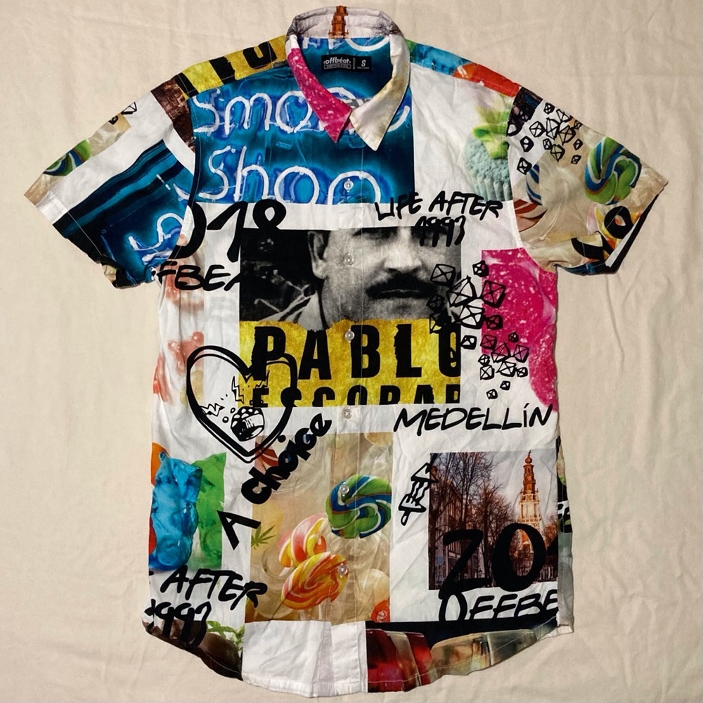 Offbeat Brand Cotton + Viscose Short Sleeve Shirt | Photocollage | Ink Drawings